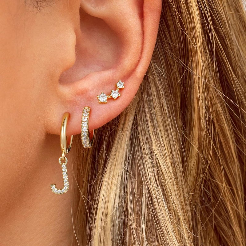 JIAOGE Valentines Day Gifts for Kids Girls - 3 Pairs Gold Earrings for Women Huggie Hoop Earrings for Girls with Initial Dangle Cartilage Earring Studs Hypoallergenic Earring Set for Multiple Piercing - Image 5